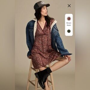 Lucky brand NWT Brown floral cotton mini Dress cottage cowgirl. Boho S,M, L, XL